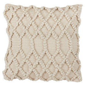 18"x18" Diamond Weave Square Pillow Cover Ivory - Saro Lifestyle: Wool Textile, Traditional Decor, Zippered Closure - 1 of 3