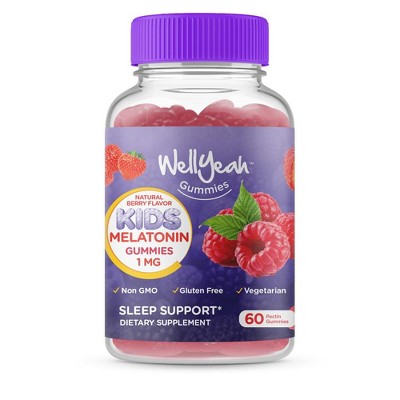 WellYeah Kids Melatonin Gummies 1 mg - Natural Berry Flavor - 60 Count