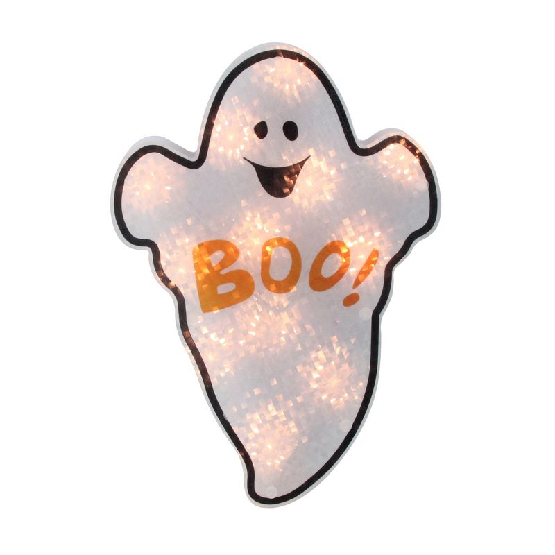 Northlight 12" Lighted Holographic Ghost Halloween Window Silhouette Decoration, 1 of 5