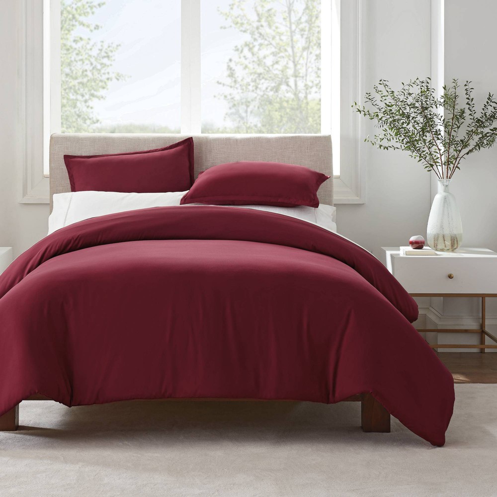 Photos - Bed Linen Serta King 3pc Simply Clean Duvet Set Burgundy  