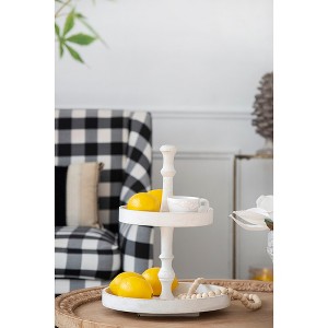 Moda Furnishings Two-Tiered Round Wooden Tray, White - 1 of 4