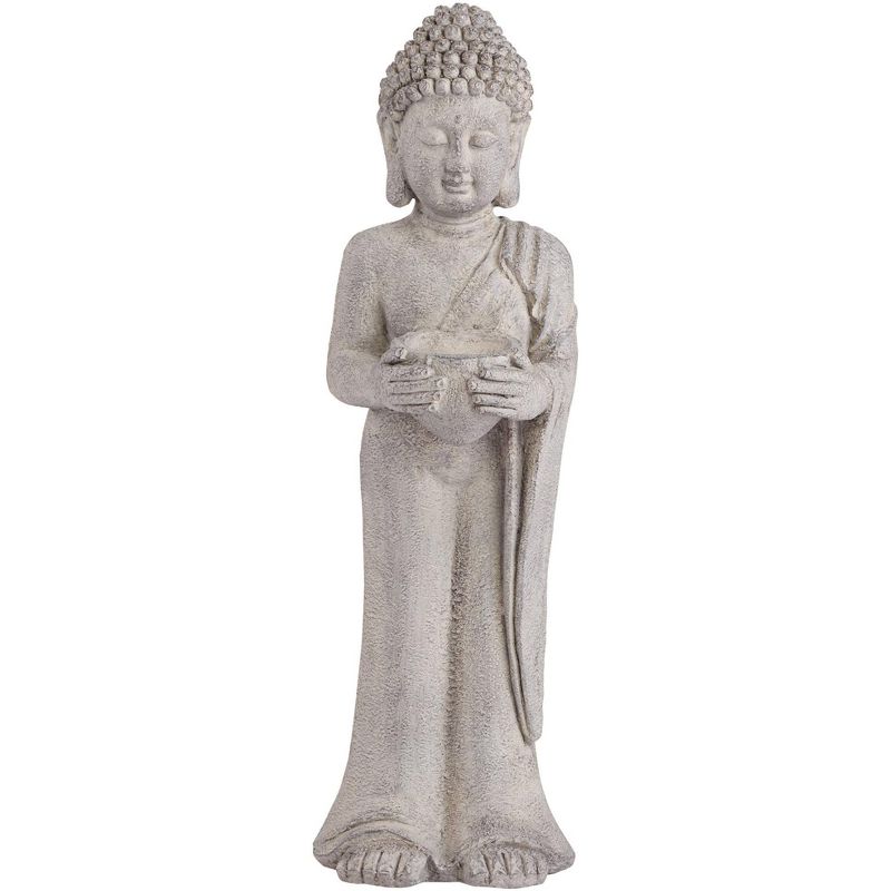 John Timberland Standing Buddha Statue Sculpture Zen Garden Decor Indoor Outdoor Front Porch Patio Yard Outside Home Balcony Gray Faux Stone 32" Tall, 5 of 9