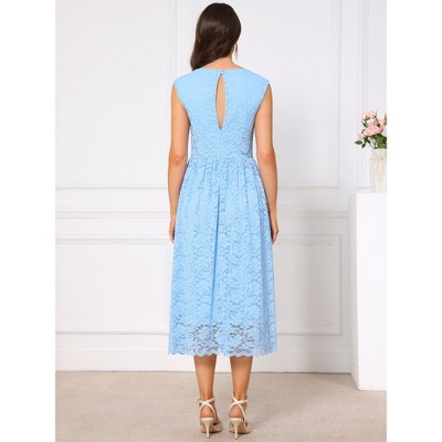 Женские платья INSPIRE CHIC Women's Wedding Guest Boat Neck Vintage Formal Cocktail Midi Lace Dress X-Large Sky Blue — фото 3