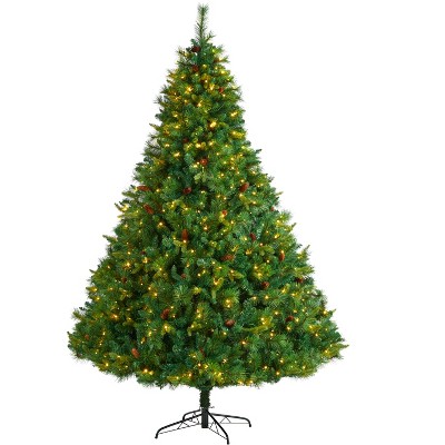 Nearly Natural 8-ft West Virginia Full Bodied Mixed Pine Artificial Christmas Tree with 700 Clear LED Lights and Pine Cones