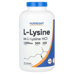 Nutricost L-Lysine, 1,000 mg, 500 Capsules (500 mg per Capsule) - 1 of 2