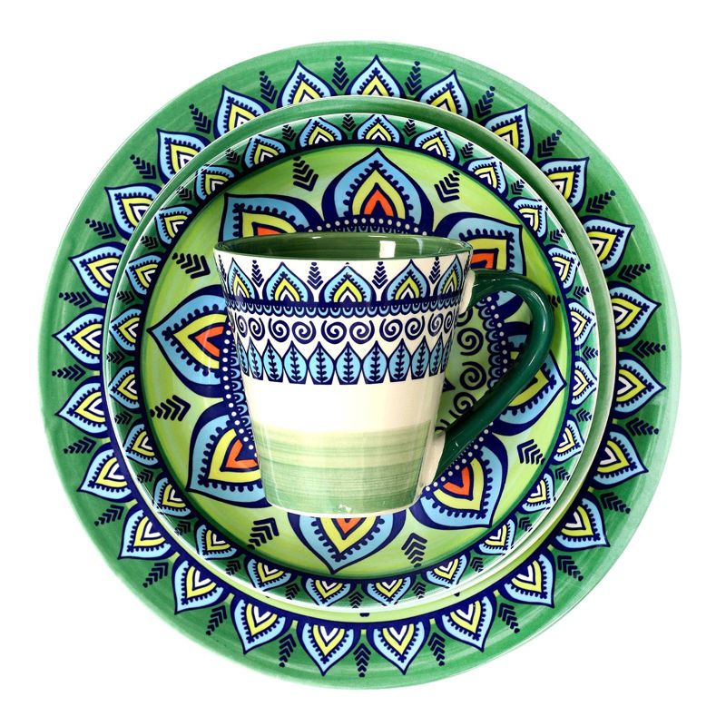 16pc Stoneware Kaleidoscope Dinnerware Set Green - Elama, 4 of 10