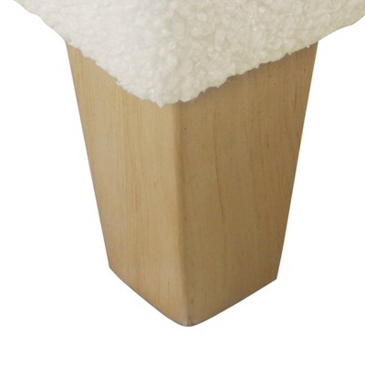 Cream Faux Shearling Storage Bench with Natural Wood Legs