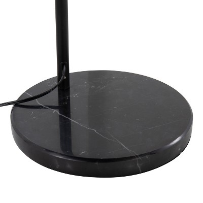 Arc Black Marble and Metal Floor Lamp with Grey Linen Shade