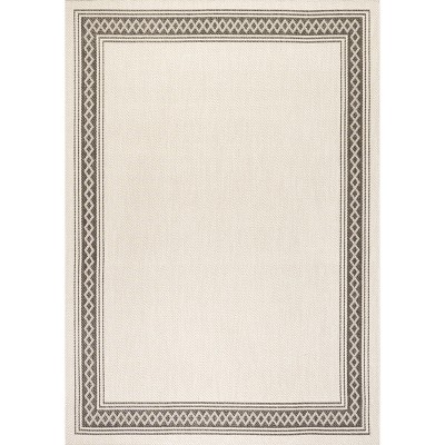 Cream & Black Diamond Border Easy-Care Synthetic Area Rug