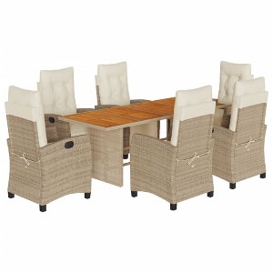 vidaXL - 7 Piece Patio Dining Set with Cushions - Beige Poly Rattan, Adjustable Seating, Acacia Wood Table, Outdoor Gardens, Backyards, Patios - 1 of 4