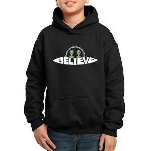 LA Pop Art Believe UFO - Boy's Word Art Hooded Sweatshirt - 1 of 4