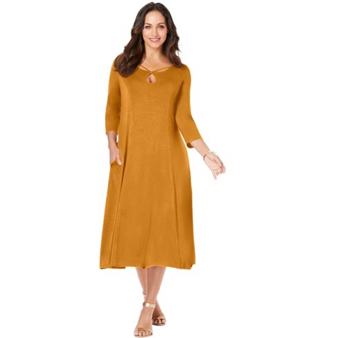 Jessica London Women s Plus Size Twisted Keyhole A line Dress 14 W Rich Gold Target