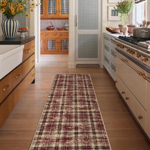 Modern Plaid Living Room Area Rug, Machine Washable Floor Carpet, Non-Slip Checkered Soft Rug, Low-Pile Non-Shedding Accent Rug, Indoor Foldable Rug - 1 of 4