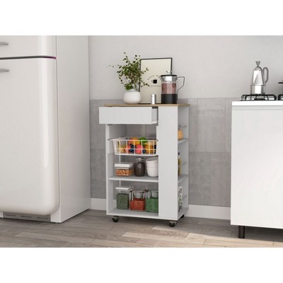 NicBex Mobile Kitchen Island Cart Morden Kitchen Carts on Wheels with Storage, 2 Open Shelves, 1 Rack, and 1 Drawer for Kitchen