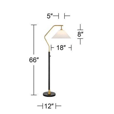 66" Black and Gold Arc Floor Lamp with White Fabric Shade