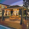 Erommy 10' x 13' Hardtop Gazebo Metal Gazebo with Wood Grain Aluminum Frame, Galvanized Steel Double Roof with Netting and Curtains for Backyard - 2 of 3