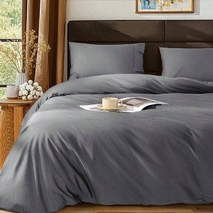 100 Egyptian Cotton Duvet Cover, Queen Size, 1000 TC Sateen, Soft Breathable, Set of 3, Dark Grey - 1 of 4