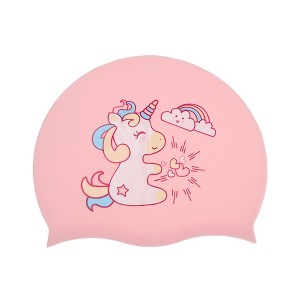 Unique Bargains Kid's Silicone Rainbow Horses Swim Cap Light Pink 1 Pc - 1 of 4