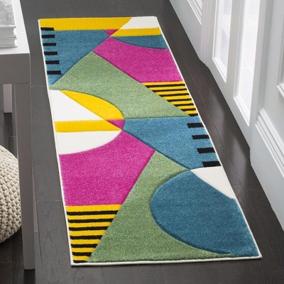 Peacock Blue Fuchsia Mid-Century Modern Synthetic Area Rug - 2'3" x 4'