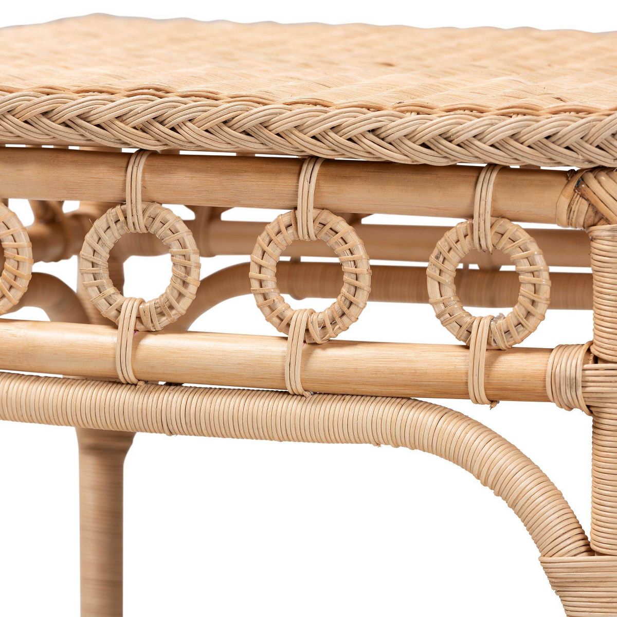 bali & pari Oxford Braided Natural Rattan End Table with Shelf Natural Brown - thumbnail 3