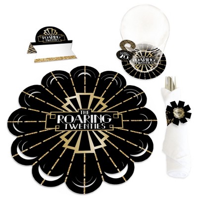 LINGXIU 9 Pieces Roaring 20s Party Decorations Black and Gold Retro Jazz  Party