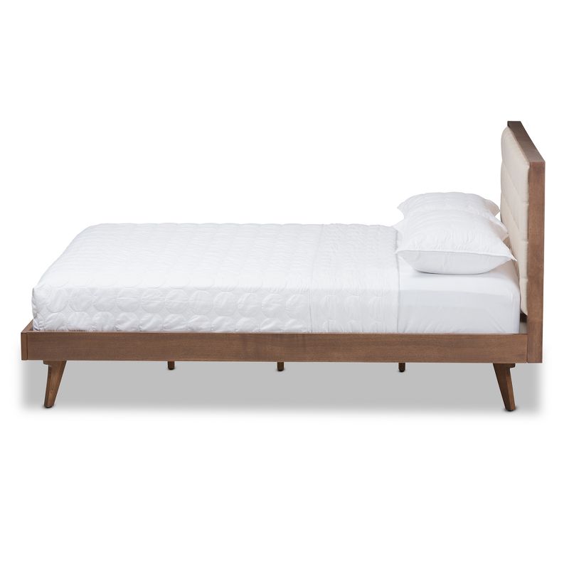 Soloman Mid - Century Modern Fabric and Walnut Finished Wood Platform Bed - Baxton Studio, 3 of 11