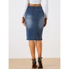 Allegra K Women's Slit Elastic High Waist Below Knee Length Stretch Bodycon Pencil Denim Skirt - 4 of 4