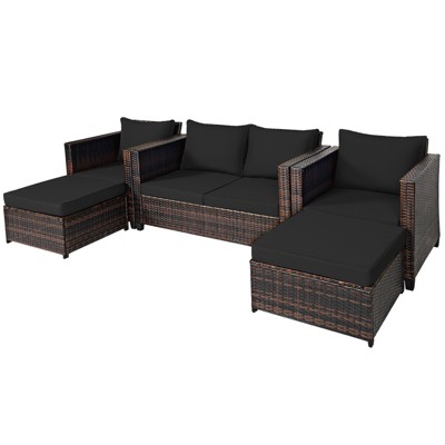 Tangkula Outdoor Wicker Coversation Set with Removable Cushions White/Navy/Red/Turquoise/Black, 5 Piece