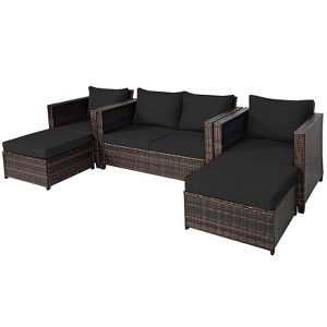 Tangkula Outdoor Wicker Coversation Set with Removable Cushions White/Navy/Red/Turquoise/Black, 5 Piece - 1 of 4