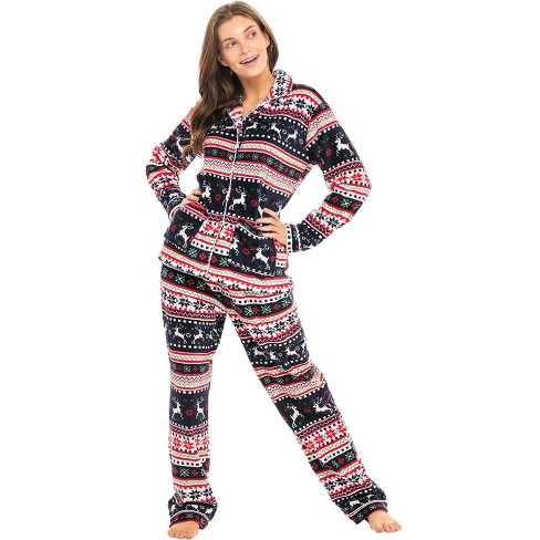 ADR Women's Plush Fleece Pajamas Set, Button Down Winter PJ Set Christmas  Reindeer Small