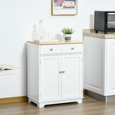 HBEZON Kitchen Storage Cabinet, Sideboard Floor Cupboard with Solid Wood Top, Adjustable Shelf, and 2 Drawers for Living Room, and Hallway — фото 2