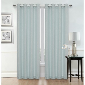 Kate Aurora Glam Chic Living 2 Pack Metallic Foil Sparkle Slub Sheer Grommet Top Curtain Panels - 1 of 4