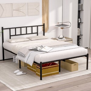 VECELO Metal Platform Bed Frame Queen/Full/Twin Size, Heavy Duty Bed Frame with Headboard & Footboard Black/White/Gold/Pink - 1 of 4