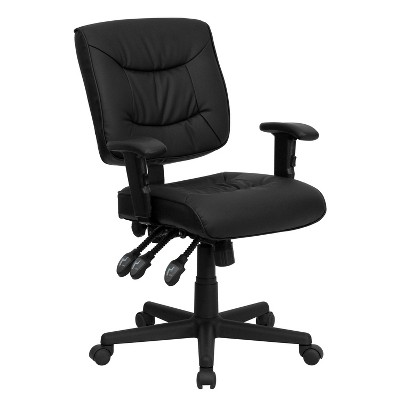 Emma and Oliver Mid-Back Black LeatherSoft Multifunction Ergonomic Task Office Chair w/ Arms