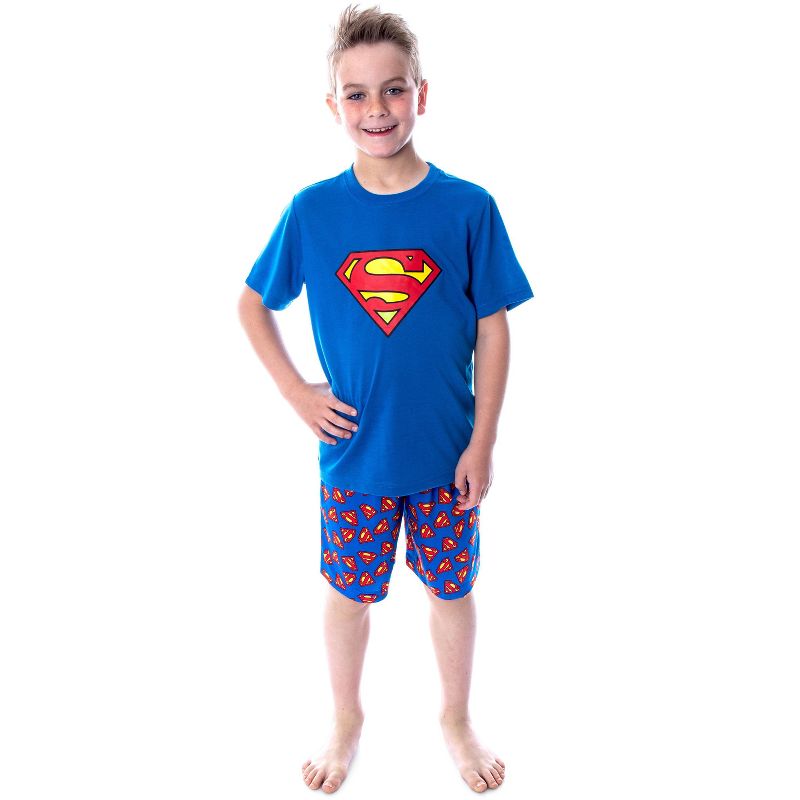 DC Comics Big Boys' Superman Logo Short Sleeve Pajama Short Set Blue, 5 of 6