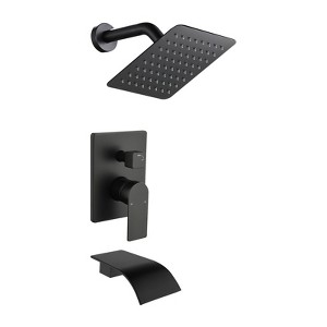 Cobbe Rainfall Shower Faucet Kit with 8-Inch Square Shower Head and Tub Spout, Wall Mount Shower Kit with Valve Matte Black - 1 of 4