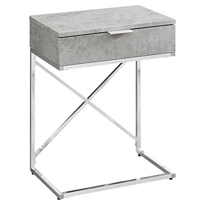 Monarch Specialties Accent Table Side End Nightstand Lamp Storage Drawer Living Room Bedroom Metal Laminate Grey Chrome Contemporary Modern