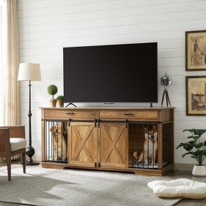 Large Dog Crate Furniture with Divider, Barn Door Design, Tabletop & Storage Drawers, Fits Dogs up to 200 lbs - 1 of 4