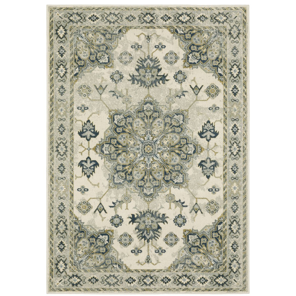7'10inx10' Bryant Center Medallion Indoor Area Rug Ivory/Blue - Captiv8e Designs