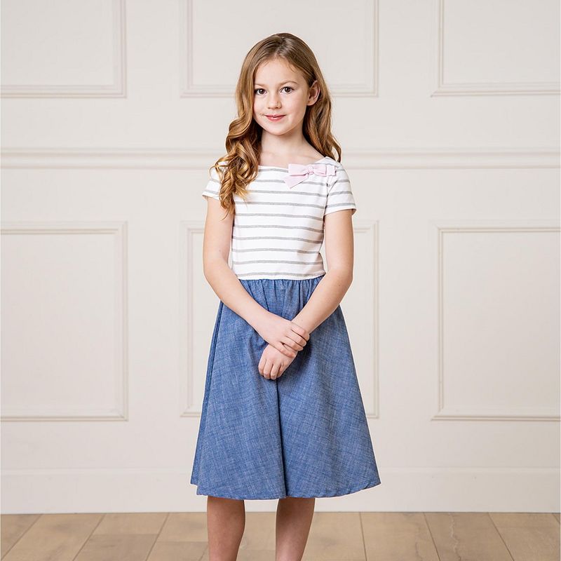 Hope & Henry Girls' Short Sleeve Lightweight Knit Skater Dress, Kids, 2 of 7