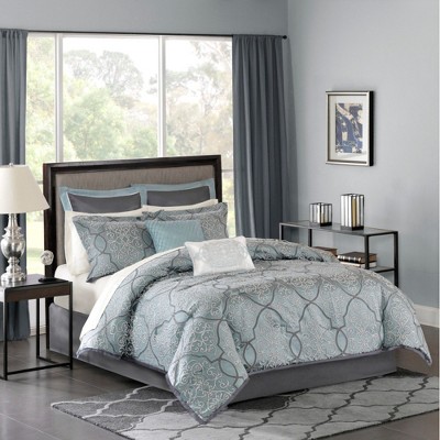 JUJABU 12 Piece Comforter Set with Cotton Bed Sheets Blue King