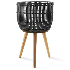 Casafield Planter Basket with Stand, Floor Planter with Wood Legs, Large Plant Pot Cover with Liner - 1 of 4