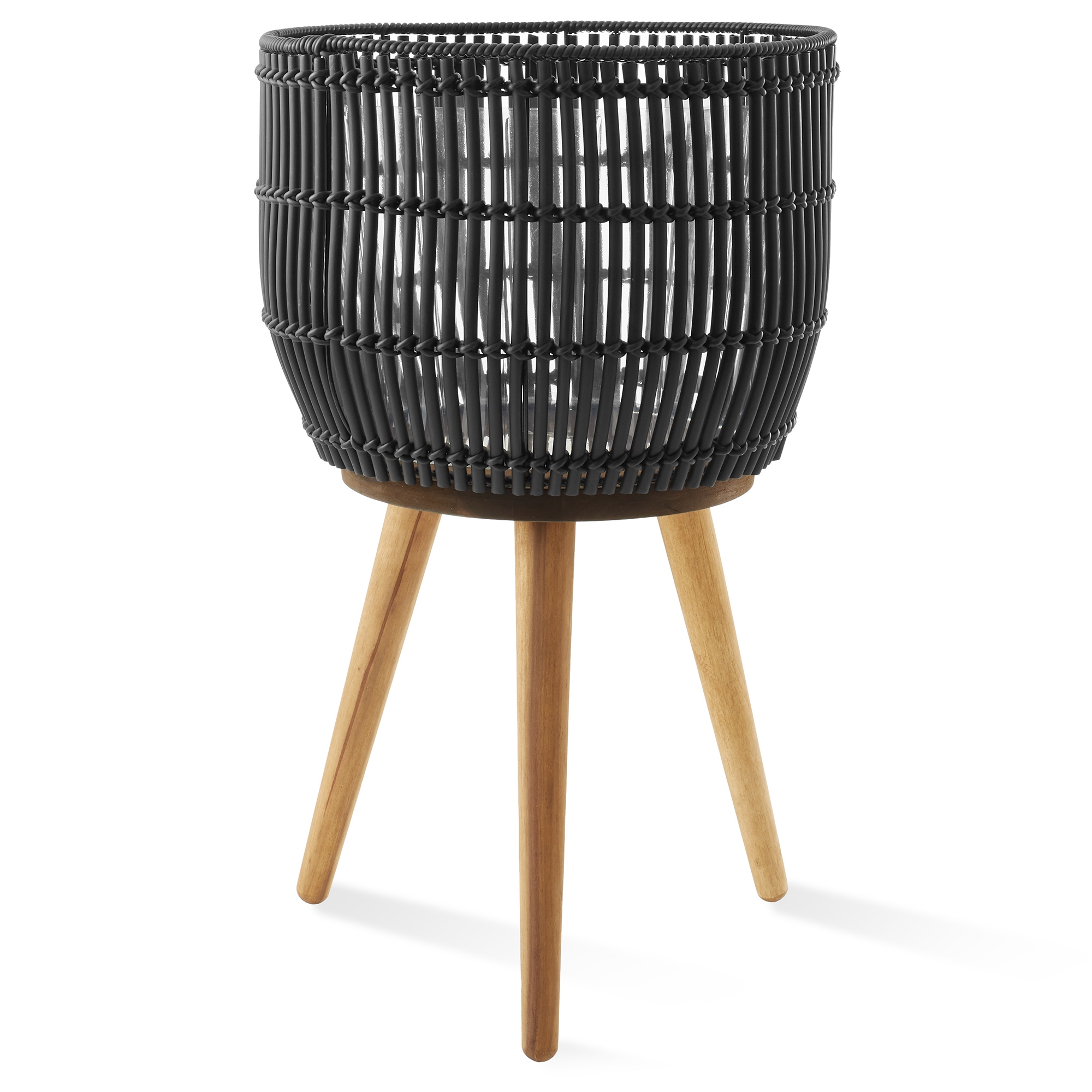 Casafield Planter Basket with Stand in Black, Floor Planter with Wood Legs, Large Plant Pot Cover with Liner