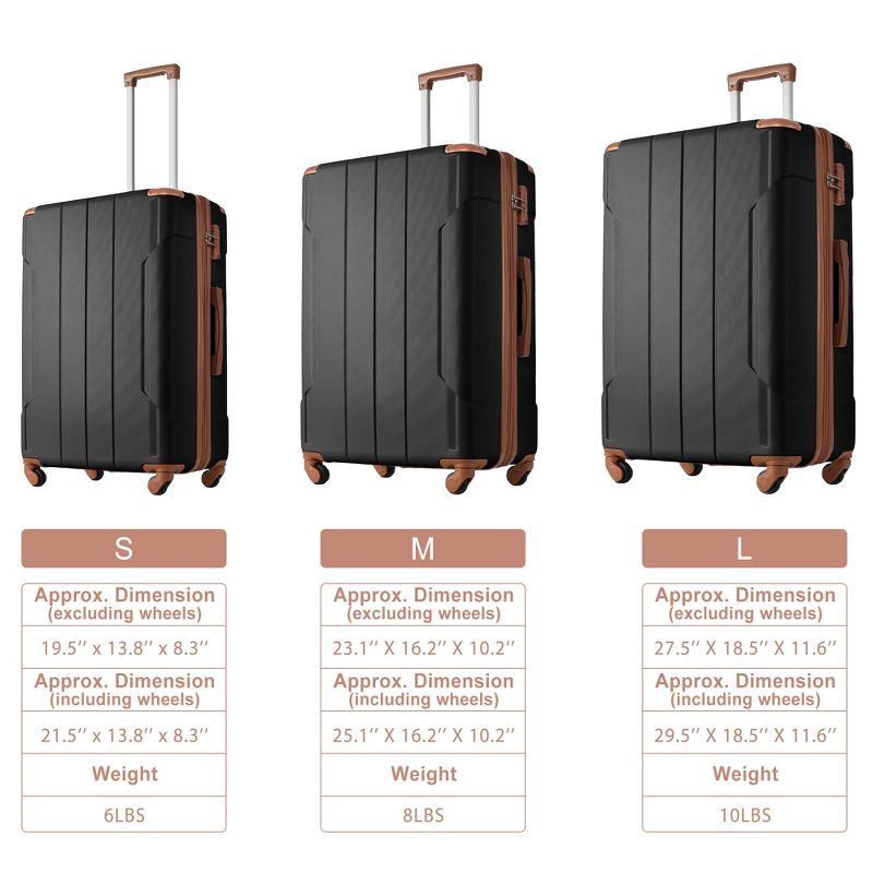 3/2/1pc Luggage Sets, Expandable Hardside Spinner Lightweight Suitcase with TSA Lock 20''/24''/28'' 4M -ModernLuxe, 3 of 10