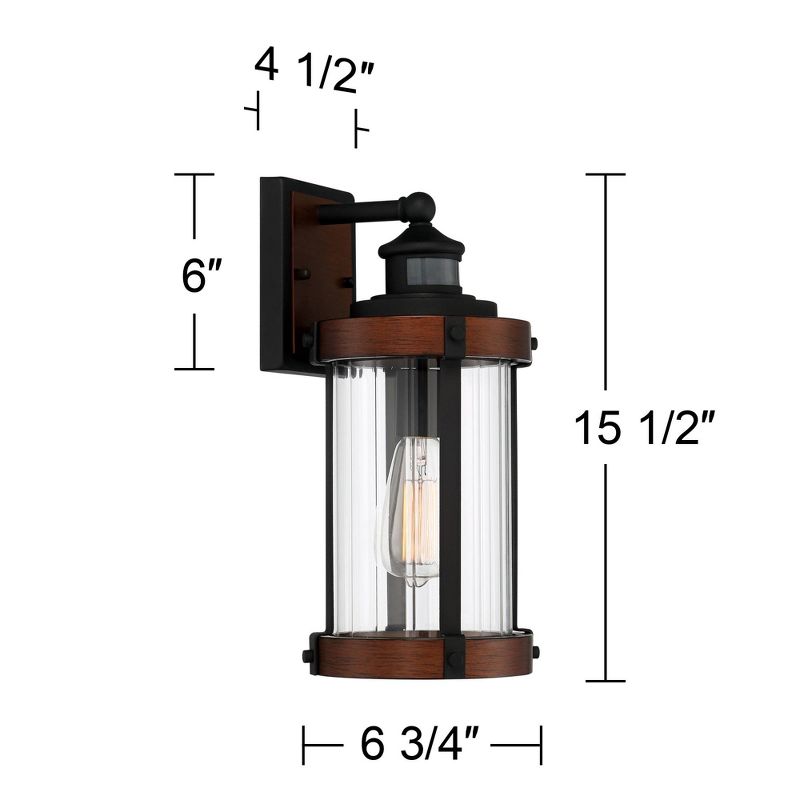 John Timberland Stan Industrial Outdoor Wall Light Fixtures Set of 2 Dark Wood Black Motion Sensor 15 1/2" Clear Glass for Porch Patio, 4 of 9