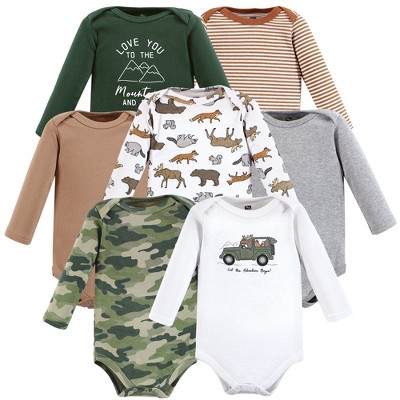Hudson Baby Infant Boy Cotton Long-Sleeve Bodysuits, Animal Adventure 7-Pack, 0-3 Months