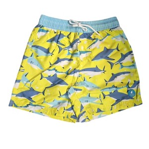 Heat Swimwear Toddler Boys Tie Front Swim Trunk Board Shorts, Yellow Sharks - 1 of 2