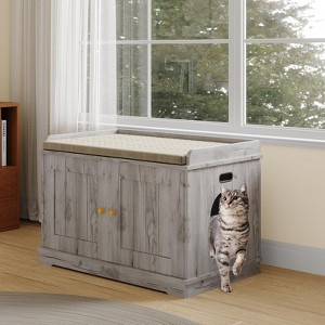 Cat Litter Box Enclosure Hidden Litter Box Cabinet with Wooden Barn Door - 1 of 4