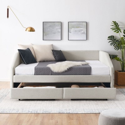 NicBex Queen Size Daybed with 2 Drawers,Linen Upholstered Tufted Sofa Bed for Bedroom,Living Room,Apartment