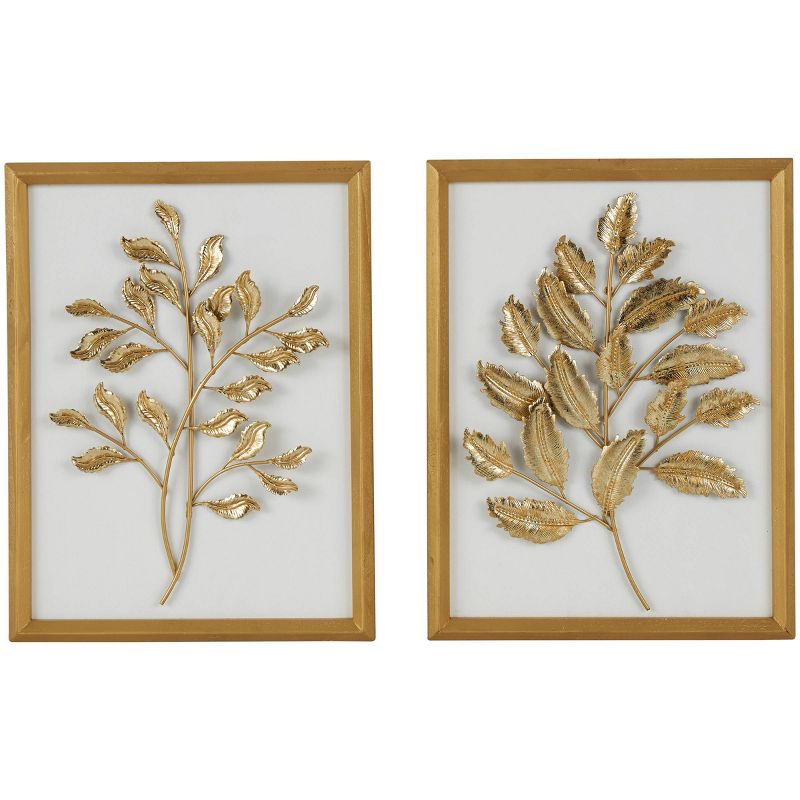 Set of 2 Wood Leaf 3D Wall Decors with Beveled Frame Gold - Olivia &#38; May, 1 of 12